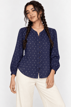 Navy Dandelion Blouse in Viscose - Size: S