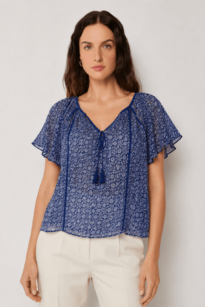 Sheer Blouse in Navy and White- Size: M