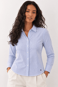 Fitted Cotton Shirt in Light Blue- Size: XXS