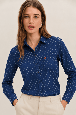 Navy Printed Dot Shirt - Size: XS