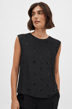 ♦︎ Black Beaded Top - Size: L ( missing sequin )