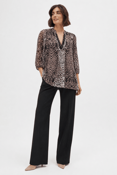Airy Chiffon Blouse with Beaded Detailing- Size: L