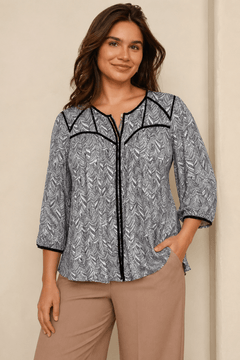 Black and White Blouse in Cotton Viscose Blend- Size: L
