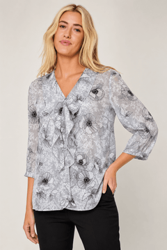 Blurred Motif Blouse in Light Grey- Size: L