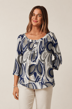Cotton Silk Blouse in Swirl Print- Size: M