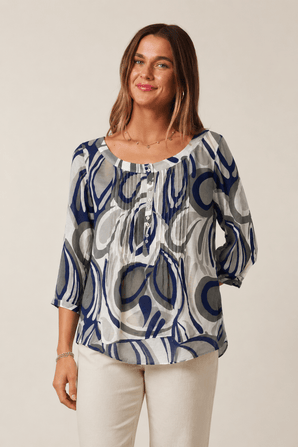 Cotton Silk Blouse in Swirl Print- Size: M