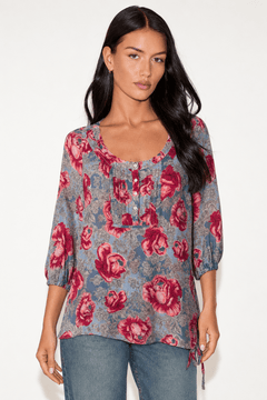Cotton Silk Statement Flowers Blouse - Size: M