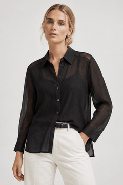 Dark Sheer Blouse in Straight Fit- Size: M/L