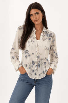 Delicate  Blue Roses Blouse - Size: L