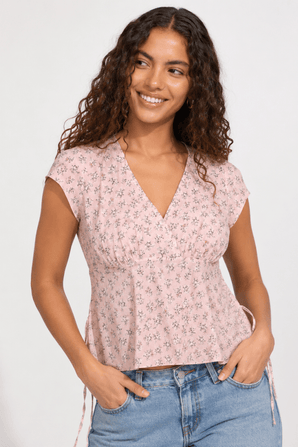 Ditsy Floral Wrap Blouse in Cotton- Size: M/L