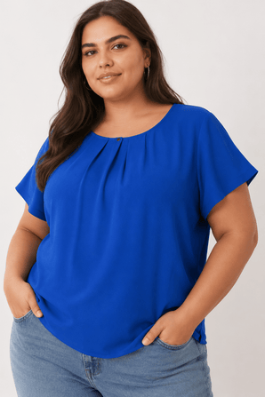 Electric Blue Pleated Blouse - Size: XXL