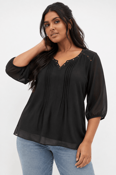 Embellished Neck Blouse in Sheer Fabric- Size: XL