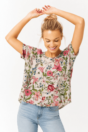 Floral patterned short sleeve blouse - Size: M