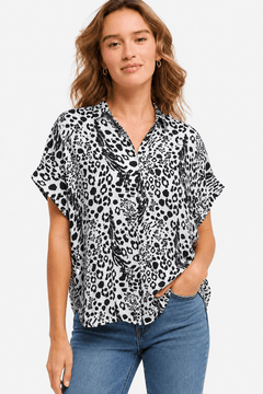 Monochrome Animal Print Blouse - Size: M/L