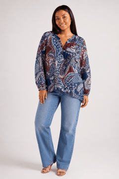 Paisley Blouse in Blue Maroon - Size: XXL