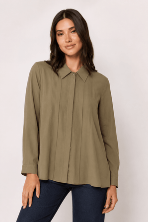 Relaxed Fit Classic Blouse in Taupe- Size: