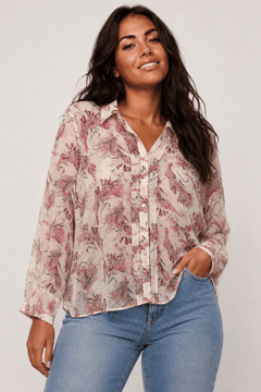 Semi-sheer Blouse in Pink and Burgundy- Size: XXL