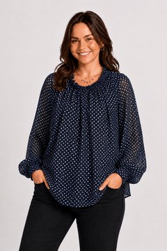Silver Dot Blouse with Back-tie- Size: M/L