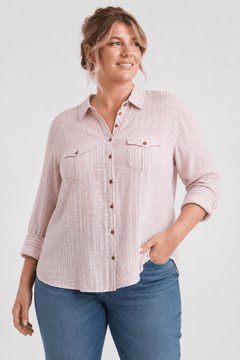 Striped Cotton Button-Up Shirt - Size: XXXL