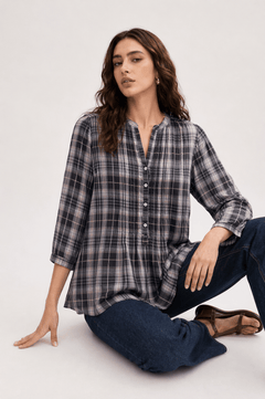 Cotton  Checkered Blouse in Violet- Size: S
