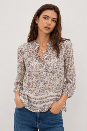 Silk Blouse in Soft Pastel Tones- Size: S