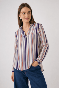 Striped Viscose Blouse in Multi-color- Size: S/M