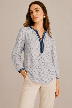Blue Star Henley Blouse in Cotton - Size: M