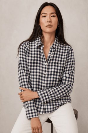 Cotton Check Shirt with Pockets - Size: M/L