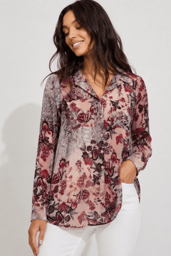 Floral Blouse in Long Silhouette- Size: S/M