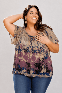 Ruffle Blouse in Colorful Tones - Size: XL
