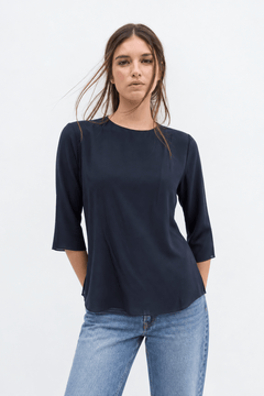 Black Crewneck Blouse with Side Slit - Size: XS