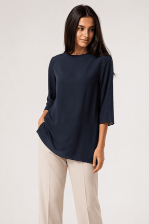 Black Crewneck Blouse with Side Slit - Size: XS