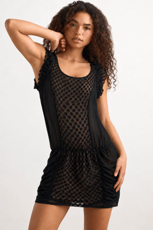 Mesh Mini Dress with Low Waist -Size: M