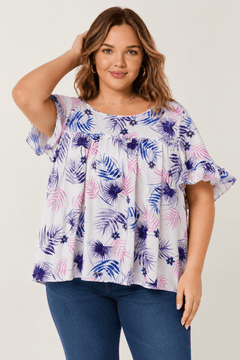 Tropical Leaf Pattern Blouse in Viscose- Size: XXL