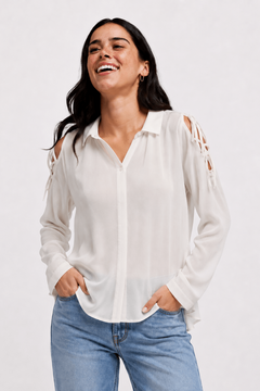 Cold Shoulder Button-Up Blouse - Size: M