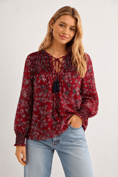 Floral Smocked Neck Blouse- Size: S/M