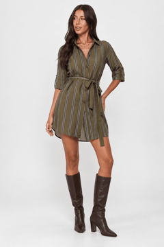 Viscose Shirt Dress in Khaki- Size: XS