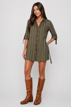 Viscose Shirt Dress in Khaki- Size: XS