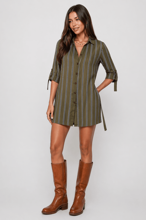 Viscose Shirt Dress in Khaki- Size: XS