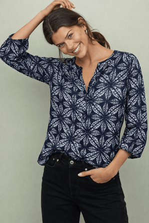 100% Cotton Blue Printed Blouse - Size: S
