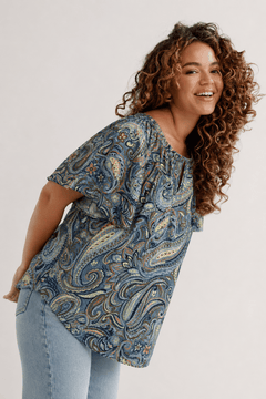 All-over Paisley Blouse in Muted Blue- Size: XL