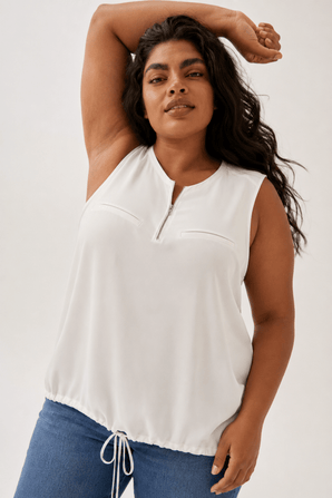 Cream Zip Front Blouse - Size: XXXL