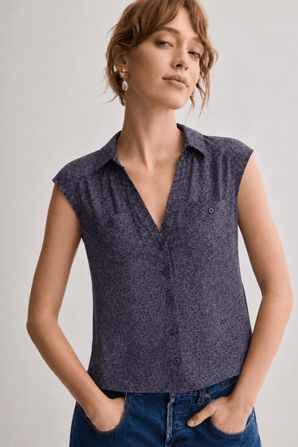 Dense Micro Floral Print Blouse - Size: S/M