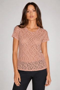 Lace Crochet Top in Muted Pink - Size: XL