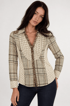 ♦︎ Patchwork Cotton Blend Blouse - Size: S