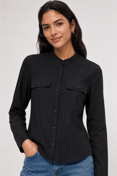 Pinstriped Black Blouse in Cotton Blend - Size: M/L