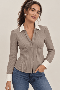 Retro Aesthetic Fitted Blouse - Size: M