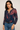 Sheer Navy Blouse with Vibrant Floral Print- Size: S