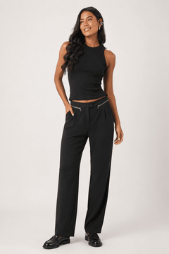 Black Trousers with Zipper Details - Size: XS