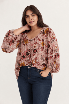 Balloon Sleeves Blouse in Rayon- Size: XXL